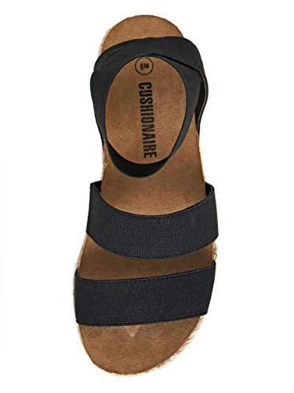 Cushionaire Mandy Black Elastic Strap Jute Espadrille Platform Sandals Women 7.5